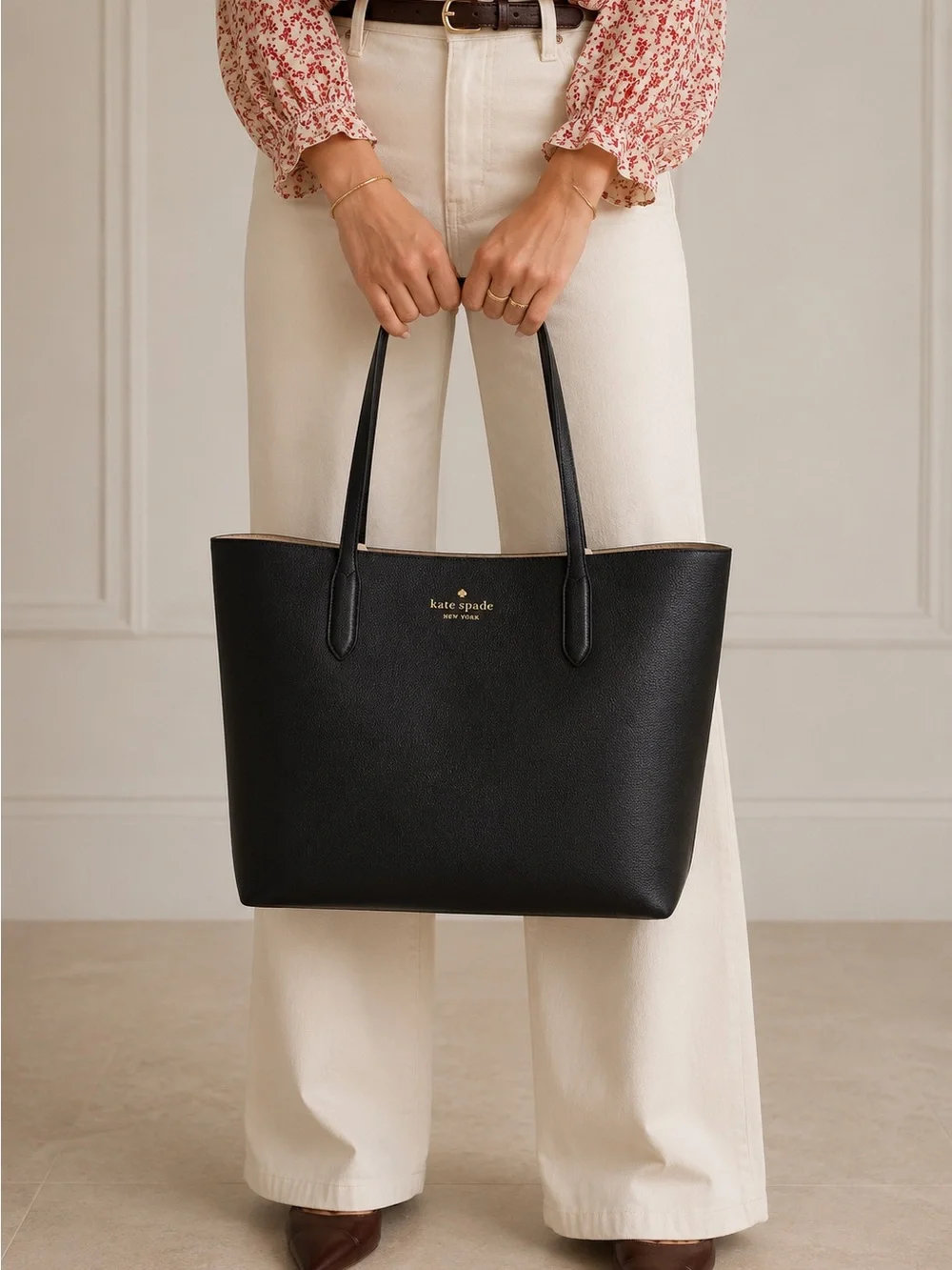 Kate Spade New York Black Reversible Tote | Black/Beige| Large Everyday Bag